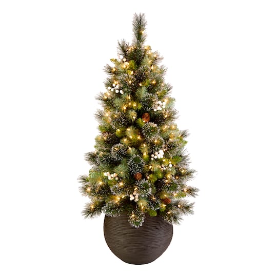 4ft. Pre-Lit Spruce Glittery Crestwood® Artificial Potted Christmas Tree, Clear Lights